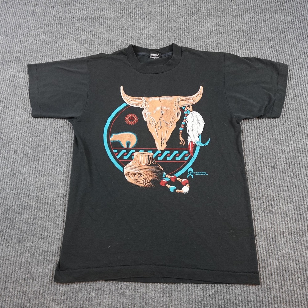 Vintage Native Skull Shirt Mens Medium Black 1991 Tee Screen Stars Single Stitch